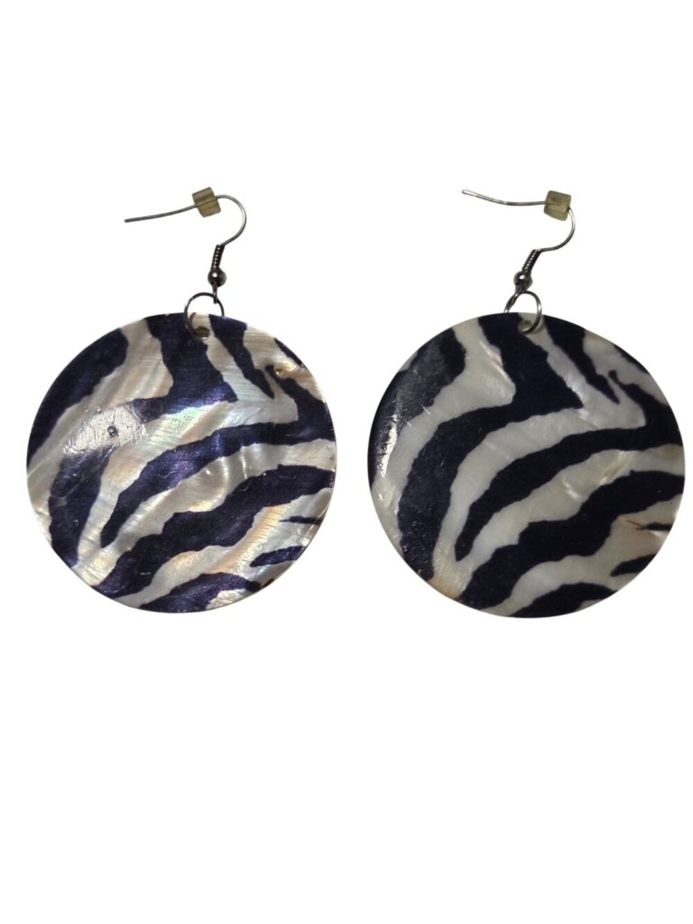 Zebra Print Shell Dangle Earrings Oversized Boho Safari Y2K Fashion Jewelry